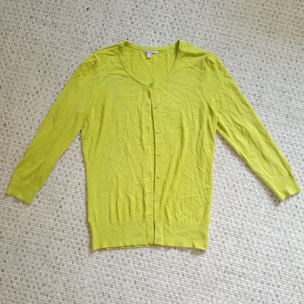 Halogen Womens S Lime Green Button Front Knit Cardigan Round Neck